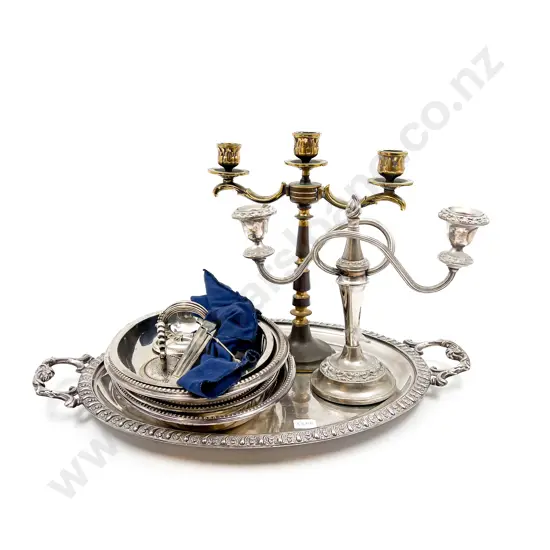 Quantity of Assorted S/P together with Heavy Brass Candelabra
