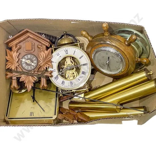 Box of Assorted Wall Hanging Clocks & Barometer (AF)