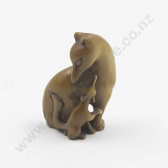 Japanese Ivory Netsuke Of A Fox And Cub