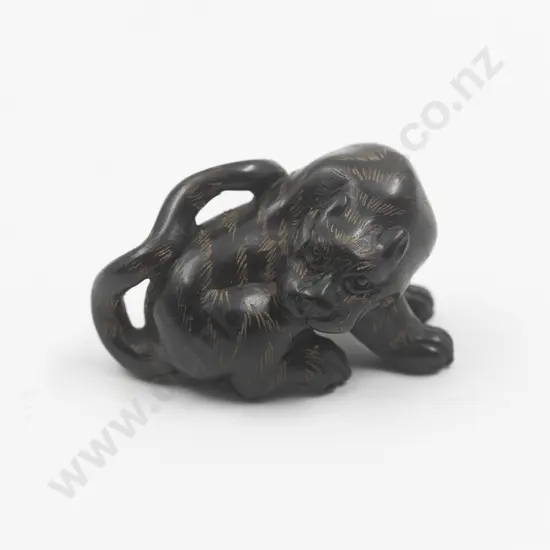 Japanese Wood Netsuke Of A Tiger