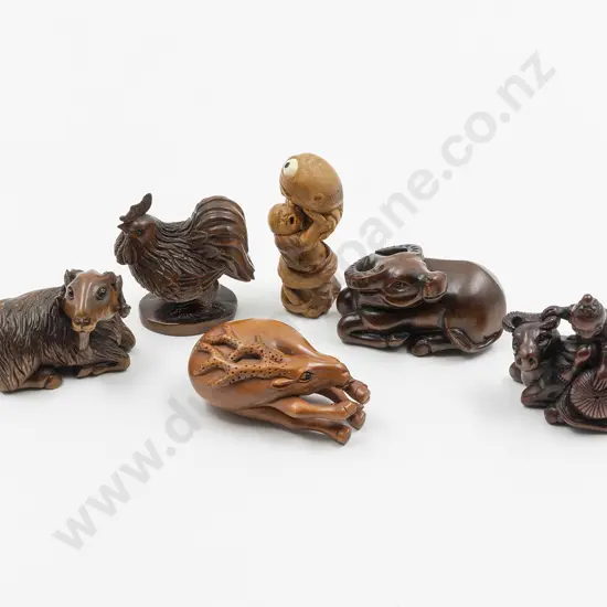 Six Assorted Japanese Wood Netsuke