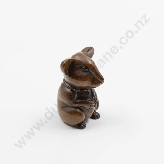 Japanese Carved Wood Netsuke Of A Mouse