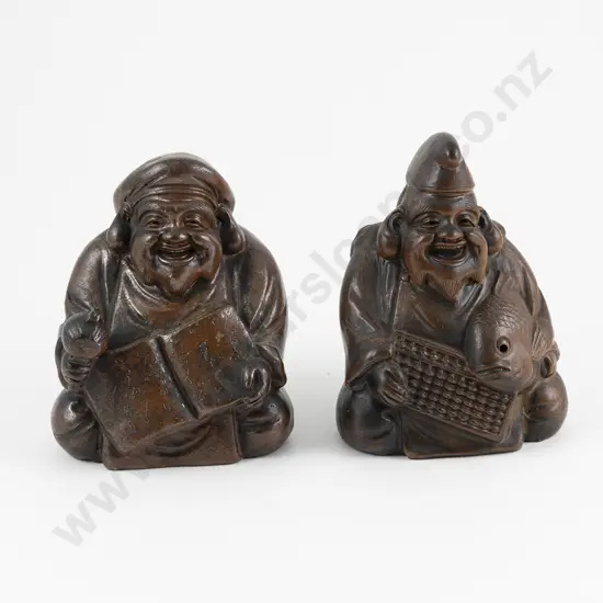 Two Japanese Edo Period Bizen Figures of Daikoku and Eibisu