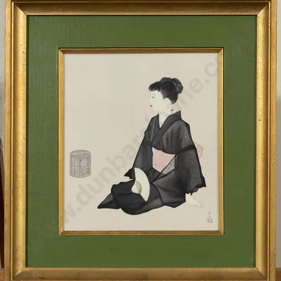 Japanese Hand Painted Porcelain Panel Depicting A Bijin