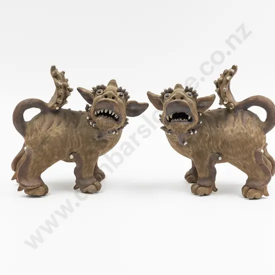 A Pair Of Japanese Stoneware Shiwan Komainu (Lion Dogs)
