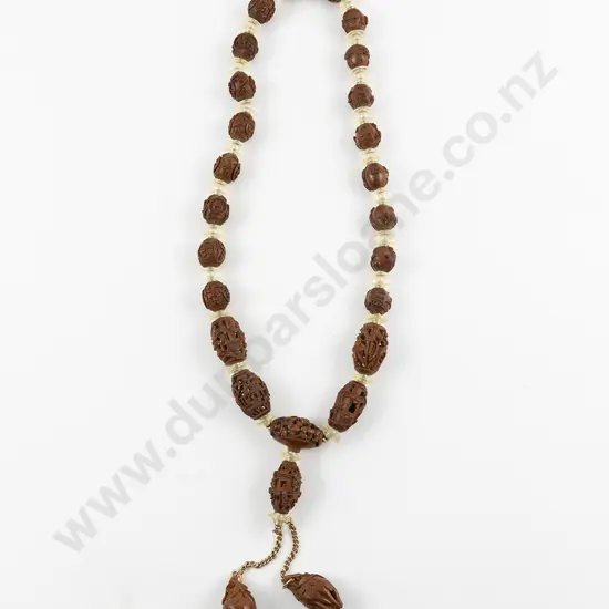 19th Century Chinese Necklace Carved From Cherry and Peach Stones