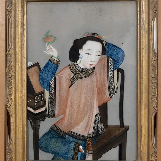 A Chinese Late Qing Dynasty Reverse Painting On Glass