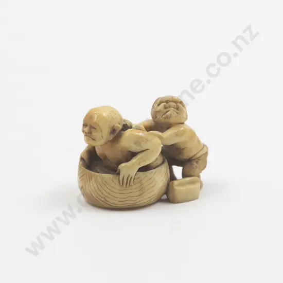 Signed Ivory Netsuke of a Sage in Bath