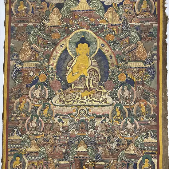 Tibetan Thangka Hand painted With Shakyamuni Buddha