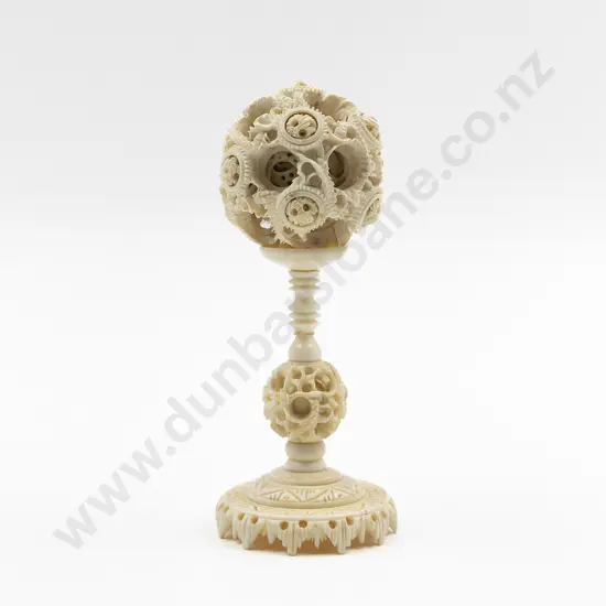 Carved Ivory Puzzle Ball on Stand