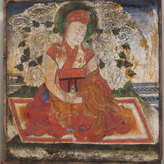 A Tibetan Painted Wood Panel of A Kagyu Tulku (Reincarnated Lama)