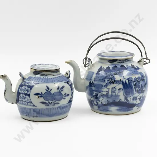 Two 19th Century Blue and White Porcelain Tea Pots