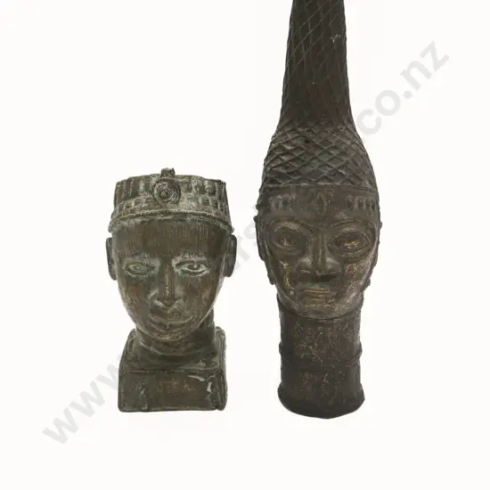Two Decorative Cast Bronze Benin Heads