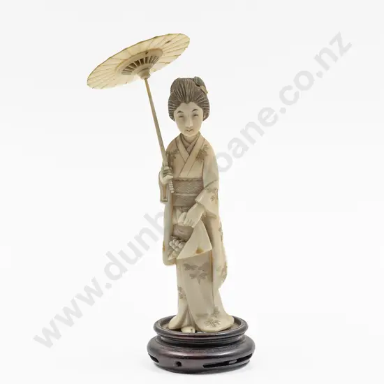 Signed Carved Ivory Figure of a Geisha