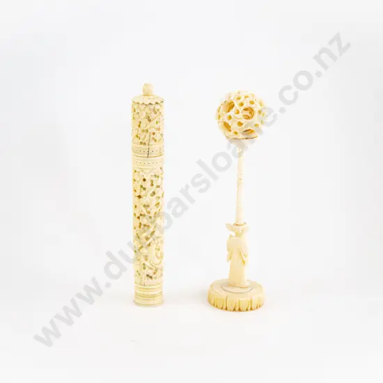 An Ivory Puzzle Ball On A Stand And An Ivory Game