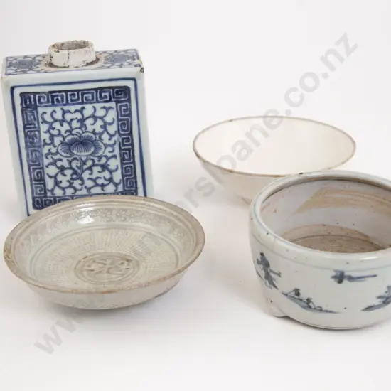 A Chinese Lotus Bowl And Tea Caddy With Two Other Chinese Pieces