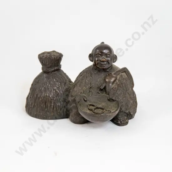 Chinese Bronze Figure Seated with A Bowl