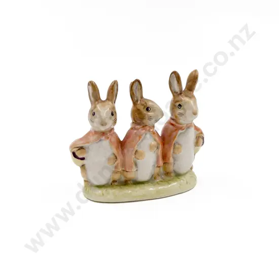 Beatrix Potter Figure "Popsy Mopsy and Cotton Tail" Gold Back Stamp