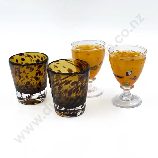 Two Hoglund Art Glass Goblets together with Two Unsigned Tumblers