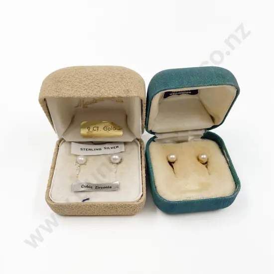 Two Pair 9ct and S/S Pearl Studs