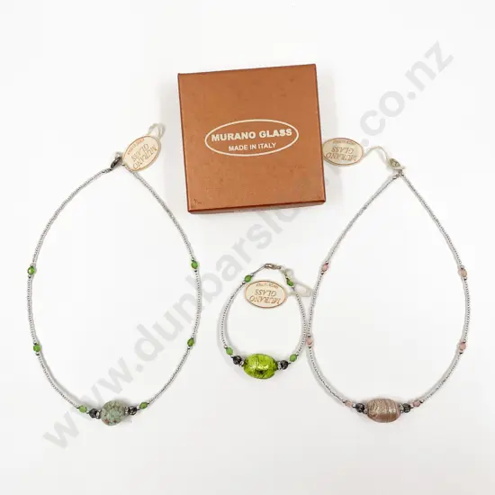 New Murano Glass Made in Italy Two Necklaces and Bracelet