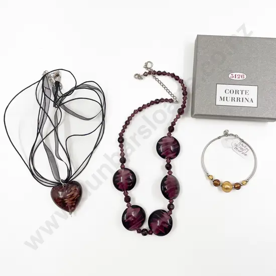 New Murano Glass Made in Italy Two Necklaces and S/S Bracelet