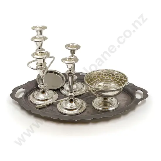 Set of Three Plated Candlesticks and Assorted
