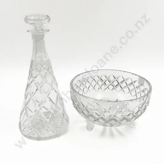 Crystal Conical Decanter and Footed Bowl