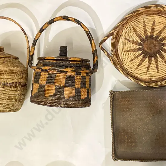 Two Woven Baskets and Two Trays