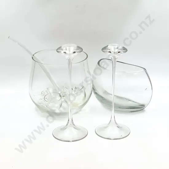 Qty of Assorted Glassware incl Punch Bowl and Pair of Candlesticks
