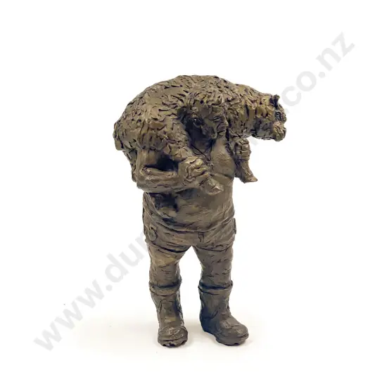 Bronze Figure of Farmer with Sheep Signed M.G