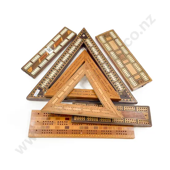 Seven Assorted Vintage Wooden Game Counter Holders