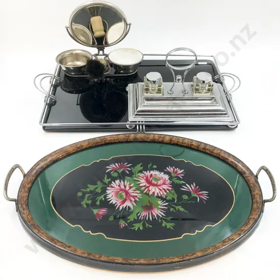 Two Decorative Trays with Shaving Stand and Inkwell *PHOTO CHANGE