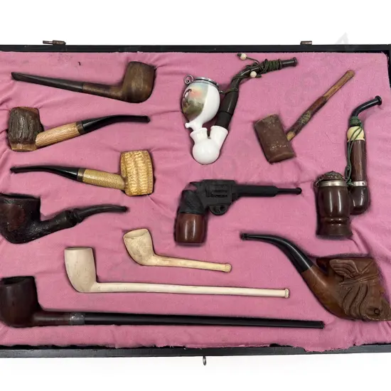 Cased Set of  Twelve Assorted Vintage Smoking Pipes