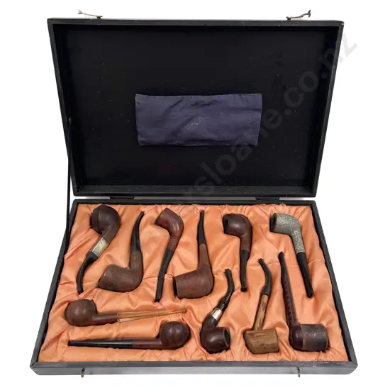 Cased Set of Eleven Assorted Vintage Smoking Pipes