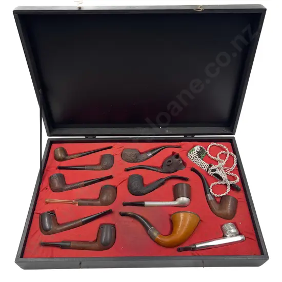 Cased Set of Fourteen Assorted Vintage Smoking Pipes