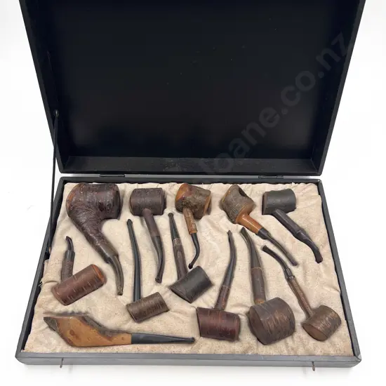 Cased Set of Twelve Assorted Vintage Smoking Pipes