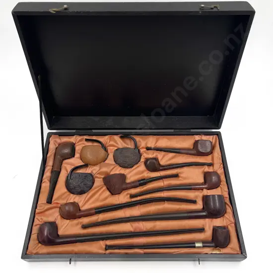 Cased Set of Twelve Assorted Vintage Smoking Pipes