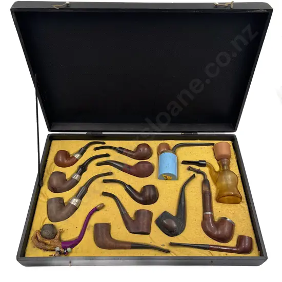Cased Set of Fourteen Assorted Vintage Smoking Pipes
