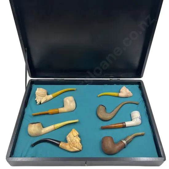 Cased Set of Eight Assorted Vintage Smoking Pipes