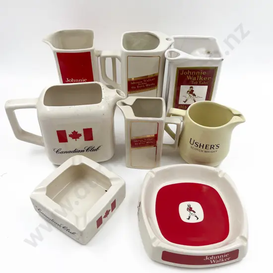 Box Qty of Assorted Whisky Jugs and Two Ashtrays