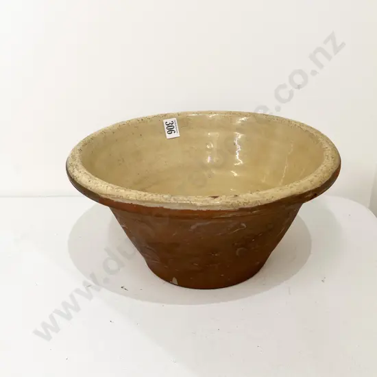 Vintage French Glazed Terracotta Dough Bowl