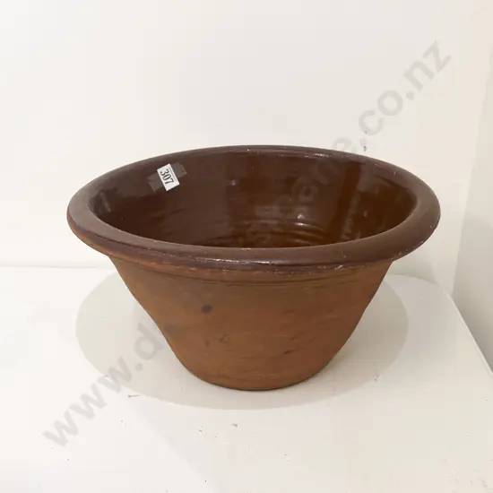 Vintage French Glazed Terracotta Dough Bowl