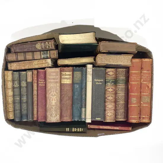 Box of Assorted Vintage Leather Bound Books etc.