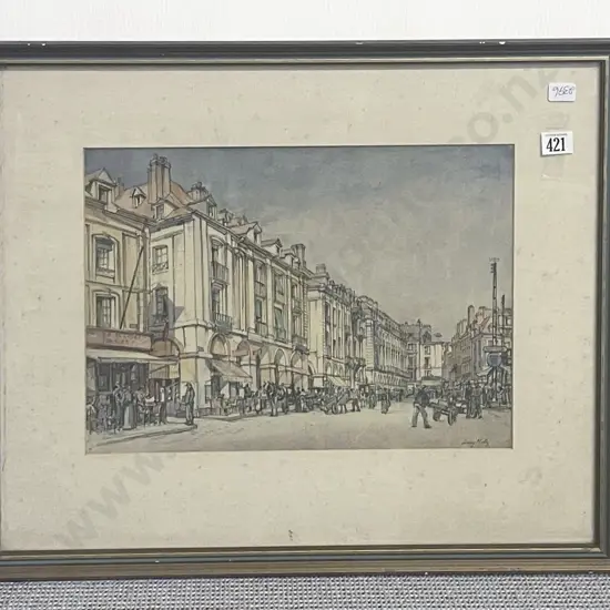 Indistinctly Signed Street Scene Watercolour and Graphite