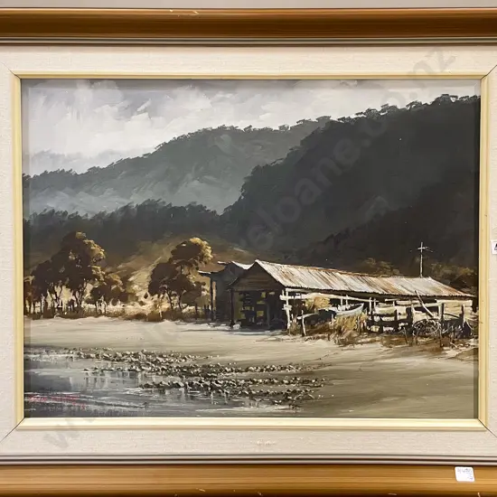 Robert Chilvers - Boatsheds Port Underwood - Oil on Board