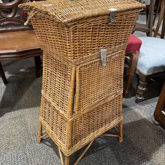 1930s Wicker Sewing Basket on Stand