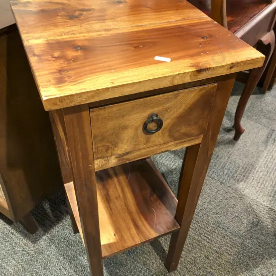 Slender Teak Single Draw Bedside Table