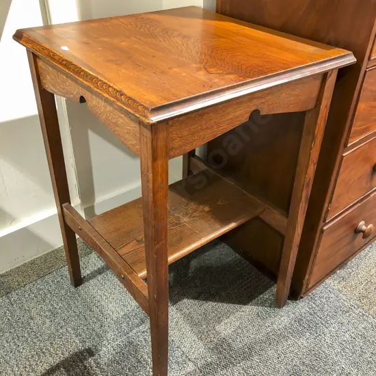 Square Oak Two Tier Side Table