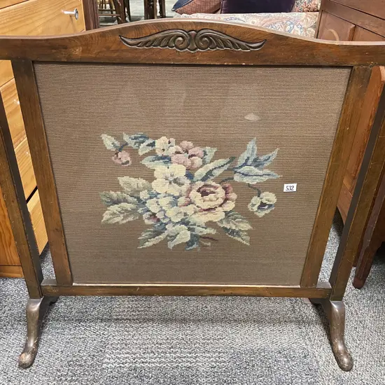 Fire Screen with Tapestry Panel Centre